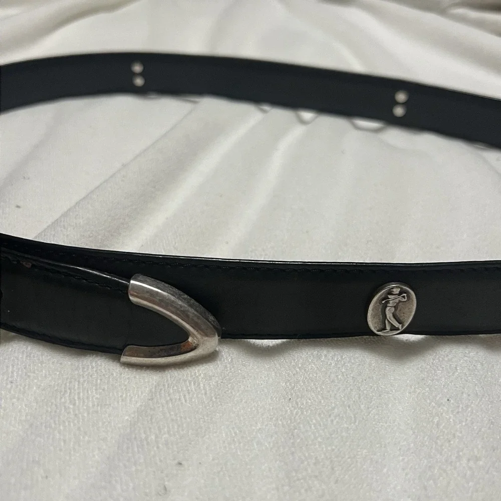 Black‎ Leather Men's Golf Belt With Silver Hardware, Total Length - 49 inches.